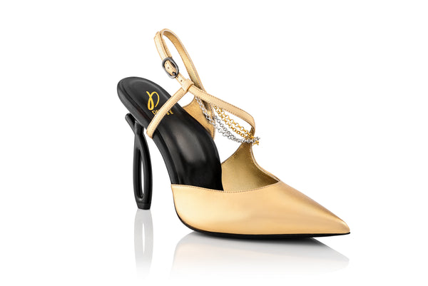 luxury italian leather heel in black and gold 