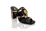 Italian Leather Sandal in Black and Gold with chains