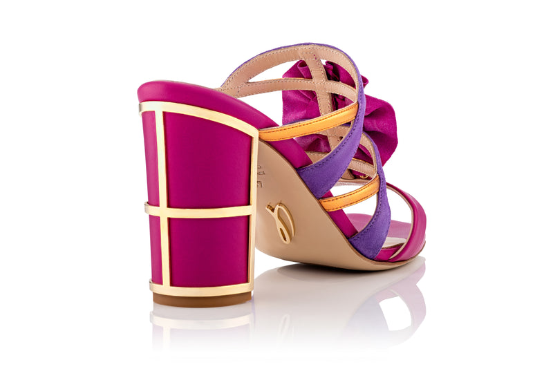 Italian Made leather Sandal in pink and purple