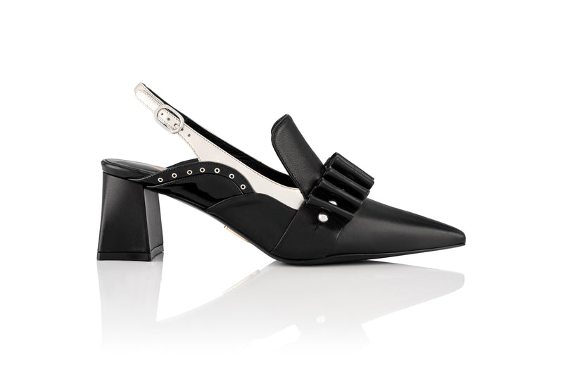 Black and silver sling heel made in italy