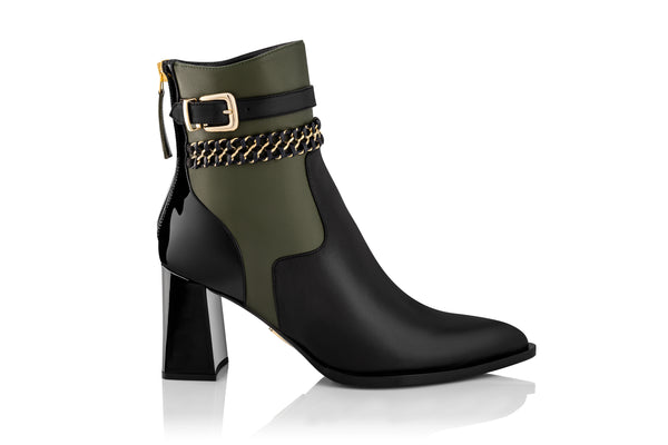 Black and green italian leather boot, gender neutral and gender inclusive design