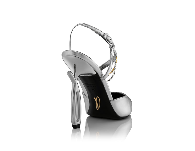 Silver sculptural high heel made in Italy