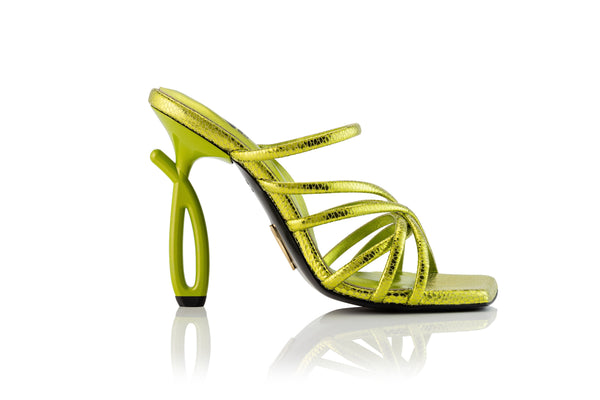 Metalic lime green nappa leather sandal